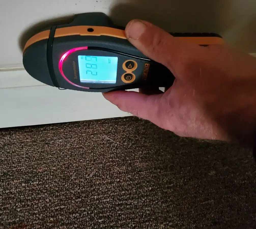 Moisture detection at baseboard during Burst Pipe Cleanup in Holly Springs